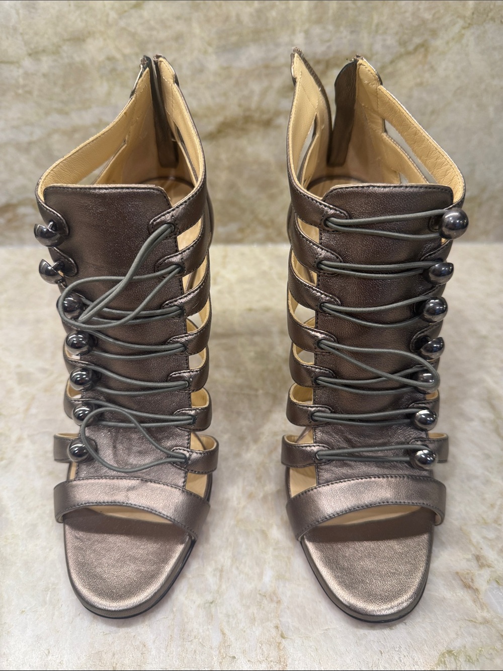 Christian Laboutin Women's Metallic Bronze Lace-Front Gladiator Sandals